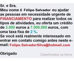 Ajuda financeira entre particular como você. E-mail: Felipe.SalvadorSilva@hotmail.com